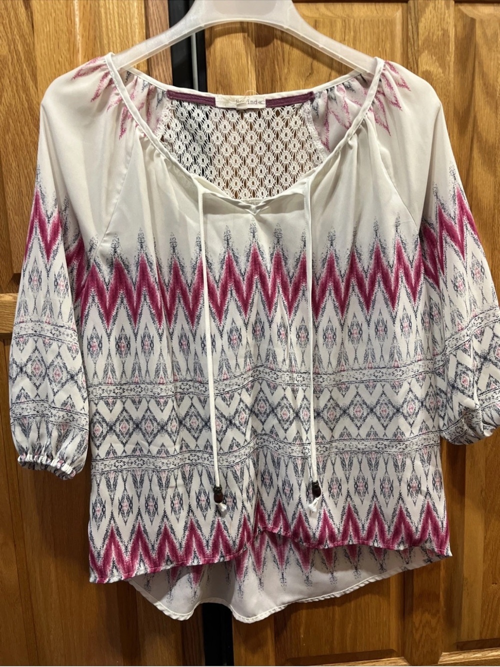 Rewind White Top with Magenta Chevron Print